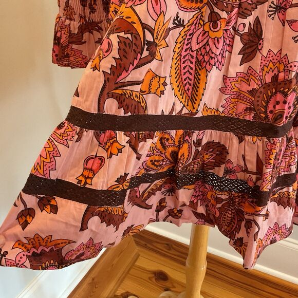 Tuckernuck Pink Ornate Chintz Boho Dress‎ Size L Long Sleeve Tiered Floral NWT - Picture 6 of 11